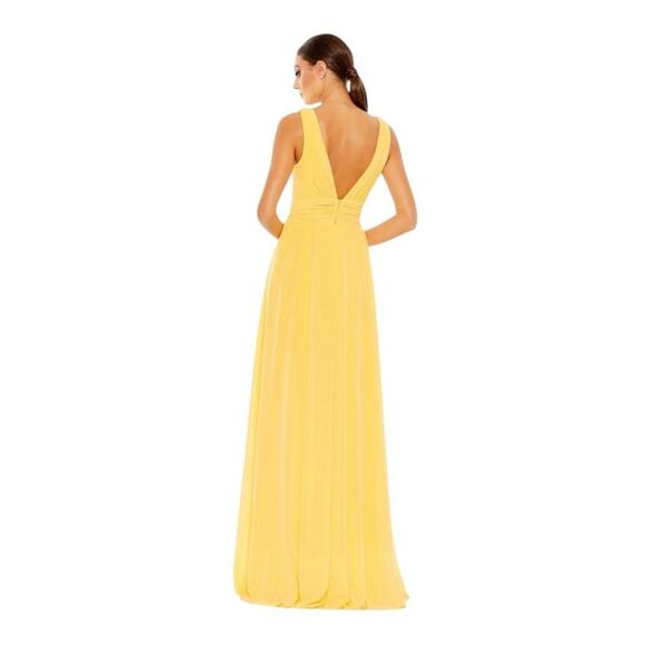Mac Duggal NWT 20 Style A 55793 Chiffon Faux Wrap A Line Gown Buttercup Yellow - Picture 2 of 7